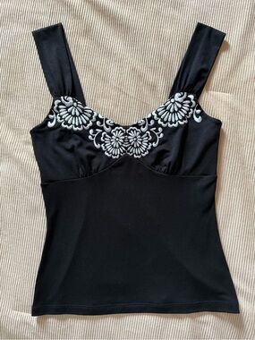 White House Black Market Embroidered Medallion Trim Wide Strap Tank Top XS